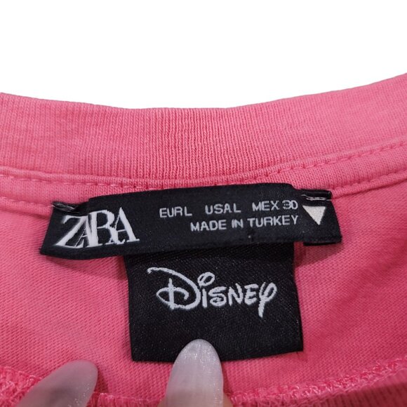 Zara Disney Women's Pink Cropped T-Shirt With Mickey Mouse Embroidery Sz large - Picture 3 of 4